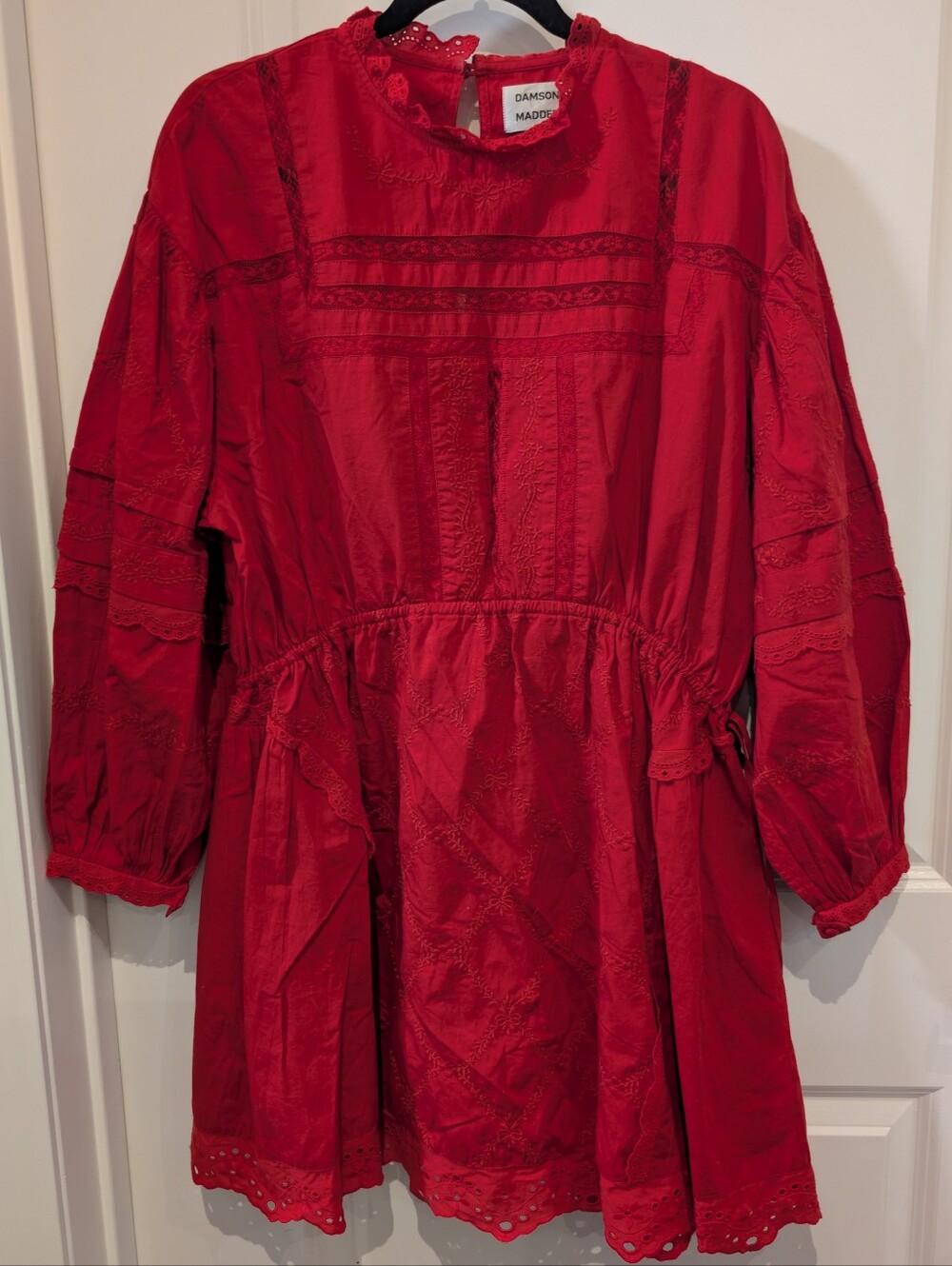 🤍🌹✨ Damson Madder Clancy Mini Dress w/Puffed Sleeves and Lace Trim Details W12 - Picture 13 of 16
